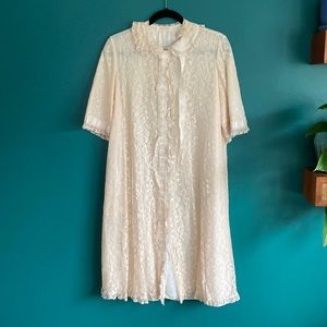 Vintage Foster Cockran Blush Pink Lace Collar Peignoir Robe